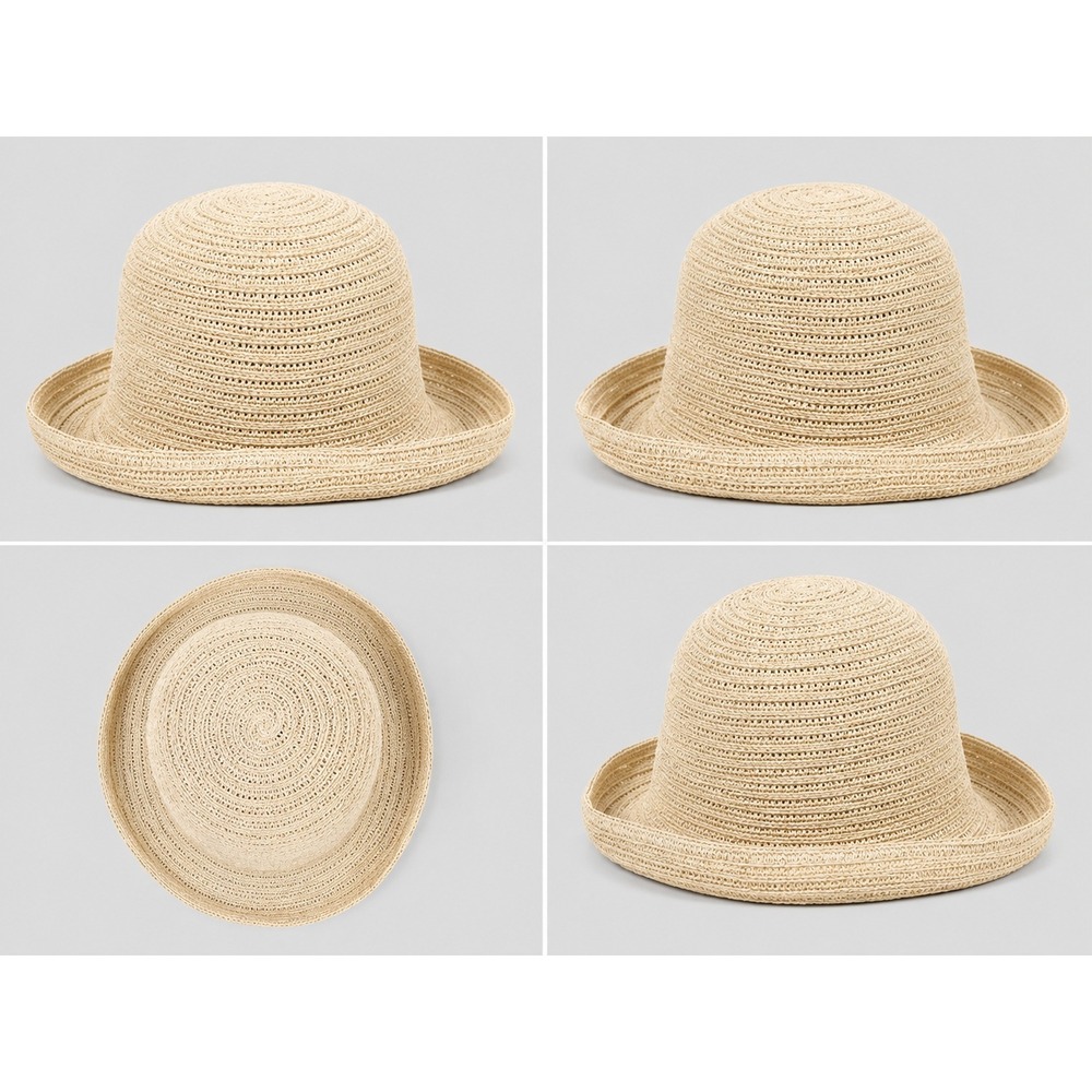 Tan Woven Straw Cloche Sun Hat RN 80934 Short Brim Summer Bucket Hat